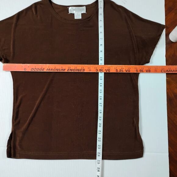 Donna Toran M Top 🤎 Brown Raglan Sleeve Stretchy Casual Side Slit Blouse - Picture 12 of 13